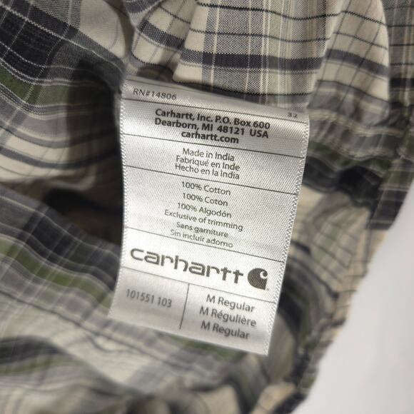 Carhartt Shirt Mens M Gray Plaid Relaxed Fit Work Chore Short Sleeve Button Up - Picture 11 of 11